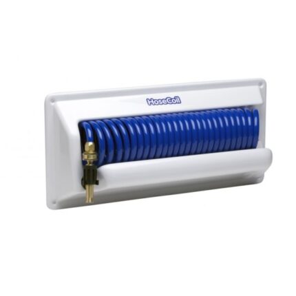 Hosecoil Hose coil enclosure with 5' x 3/8" hose & adjustable spray nozzle (20. 5"Wx9.5"Hx5"D) horizontal mount