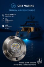 GMT Marine Underwater LED light RGBW 2100+ luminous 316L stainless, IP68 waterproof - Image 3